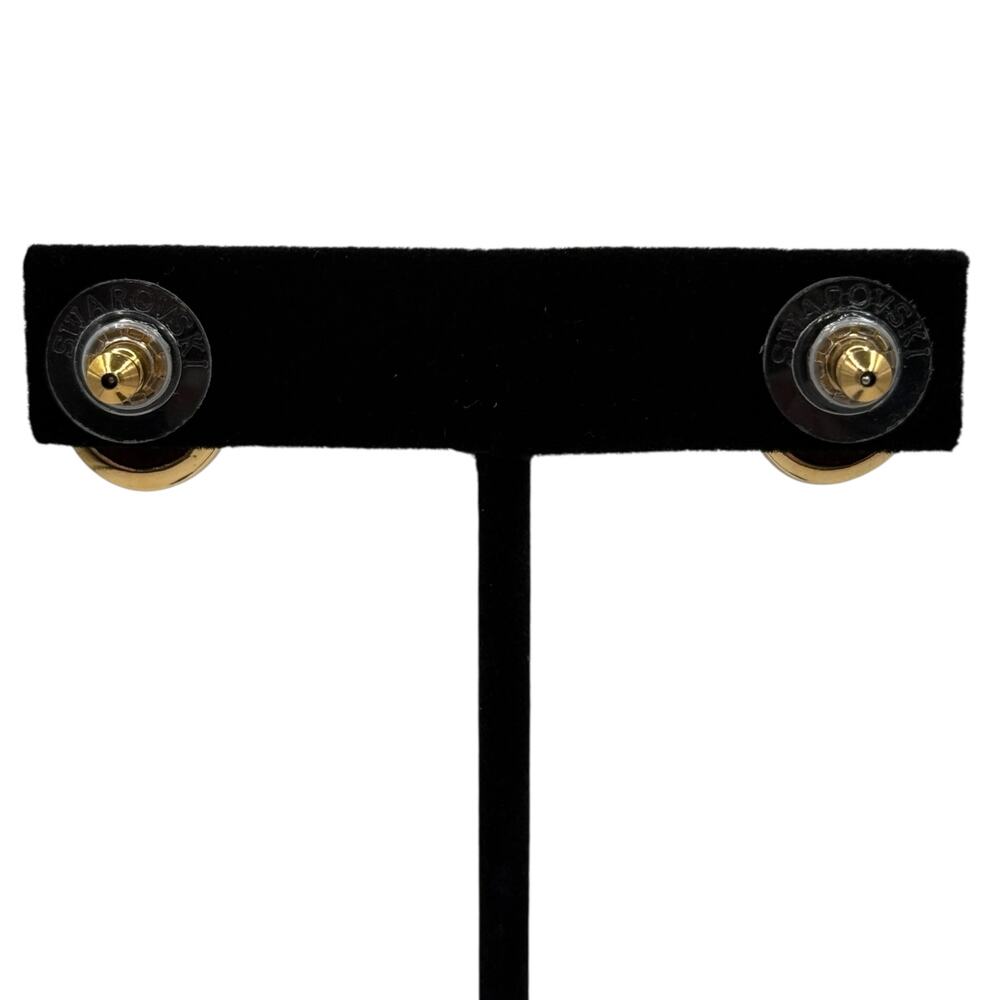 Swarovski Gold Tone Clear Crystal Pave Dome Stud Earrings Post Quiet Luxury Glam - Picture 5 of 9